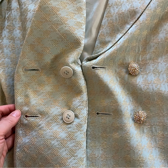 ALBERT NIPON Evening Size 12 Skirt Suit Mint Metallic Jeweled Buttons Vintage - Picture 9 of 15